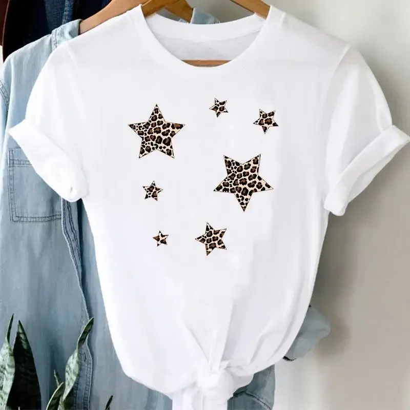 

Leopard Print Hot Sale European and American Leopard Print Dress Tops Graphic Summer Short Sleeved Harajuku Streetwear Tops Tees