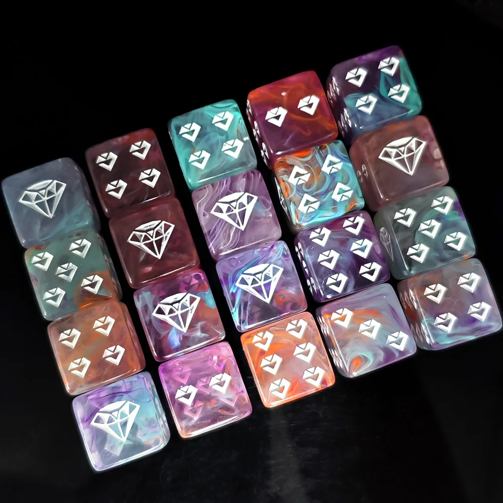 10PCS Colorful Nebula Swirl 16MM D6 Dice with Diamond Symbol for DND RPG TTRPG & Family Party Games DND, RPG, TTRPG view 5