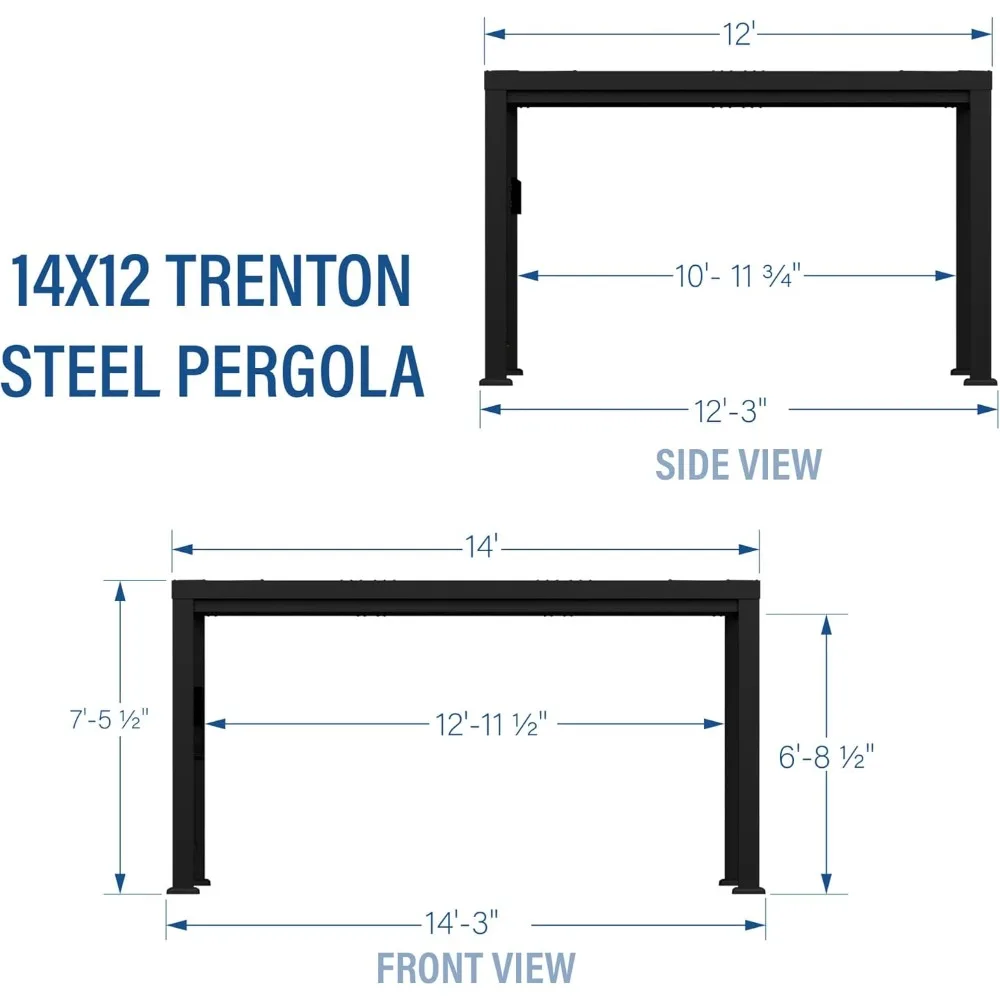 Trenton 14x12 All Season Galvanized Steel Pergola, Black, Sail Shade Soft Canopy, Rust Resistant, Support Wind and Snow, Patio