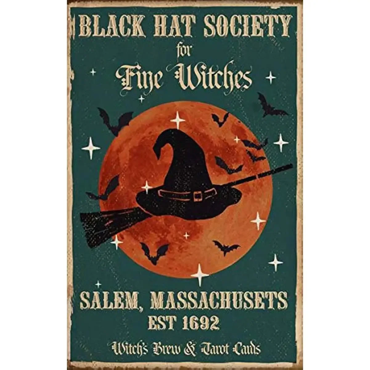 Black Hat Society Witches Vintage Metal Sign Garden Decorative Plaque Farmhouse Country Home Decor 16x12inch 40x30cm