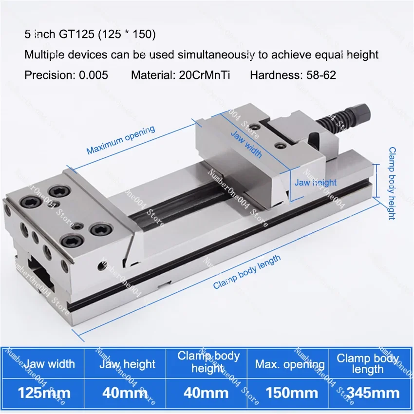 GT125 (125 x 150) 5 Inch Precision Combination Flat Nose Pliers Manual Clamp Machine Large Opening Fixture Precision Bench Vise