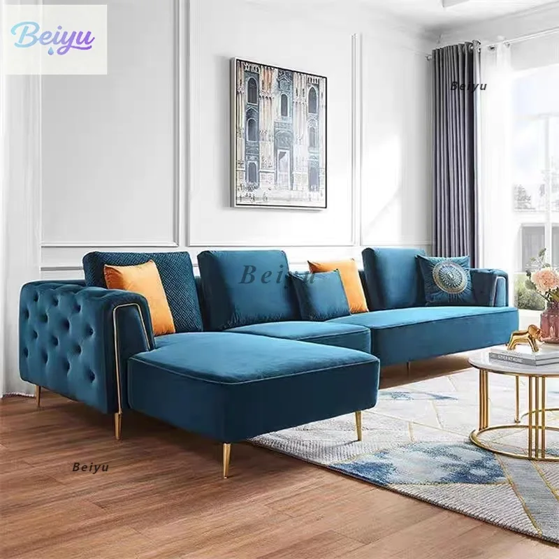 

Light luxury villa living room furniture Modern Nordic small apartment simple combination concubine corner fabric pull-up sofa