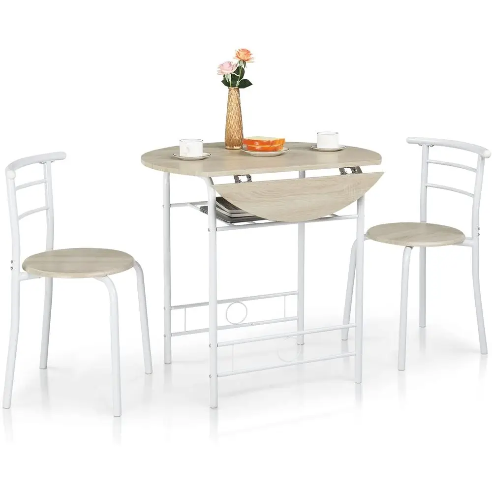 

31.5 Drop Leaf Dining Set for Small Spaces, 2-3 Piece Table with Chairs, White Oak Finish