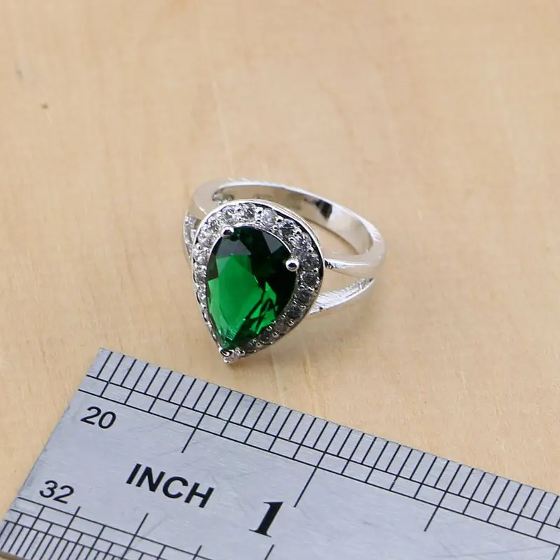 Water Drop 925 Silver Ring Green Cubic Zirconia White CZ For Women Wedding Wedding/Engagement/Party/Gifts Ring