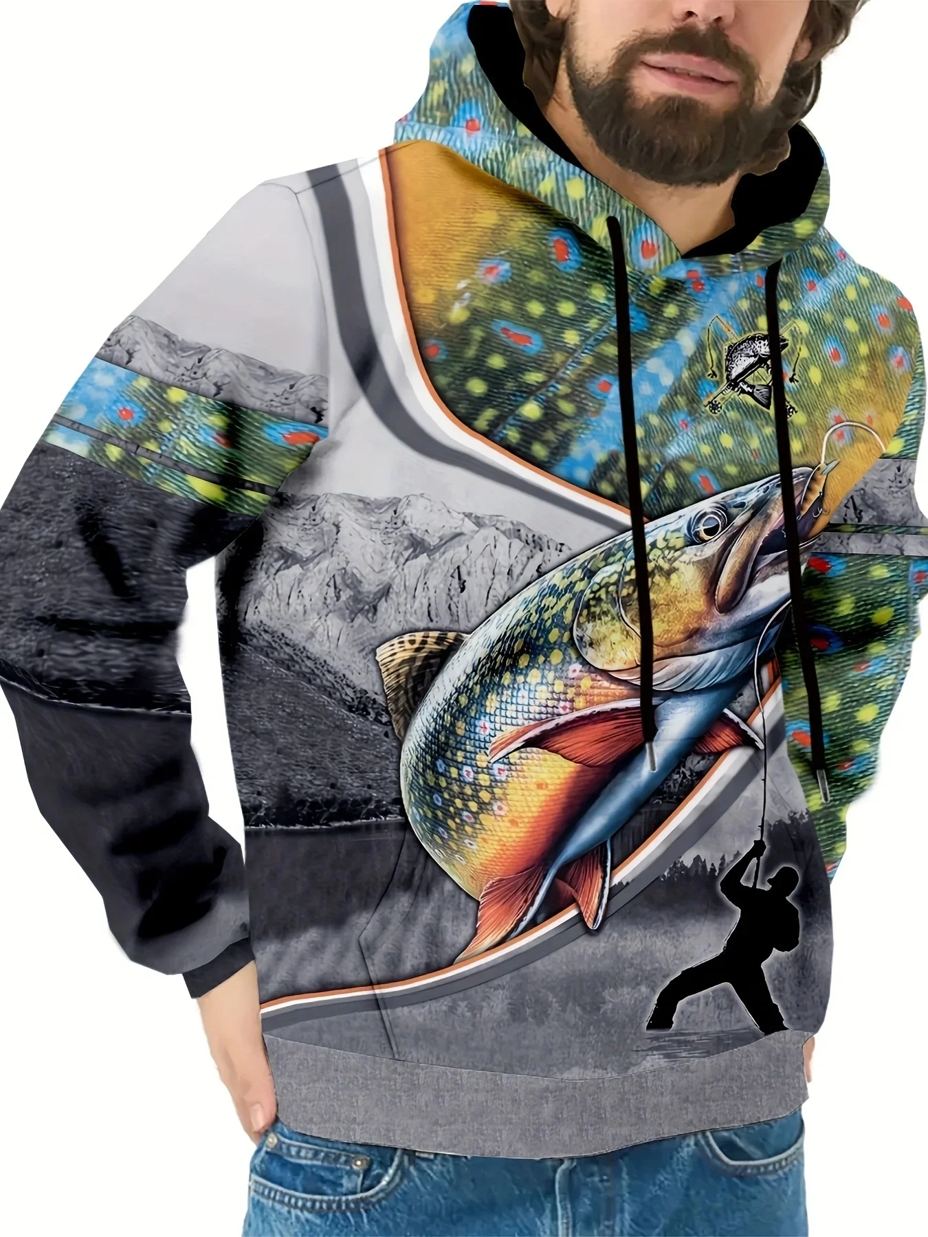 

Trout Fishing Pattern 3d Printing Men's Autumn Casual Wild Outdoor Fishing Equipment Hooded Sweatshirts Loose Men's Clothing Top