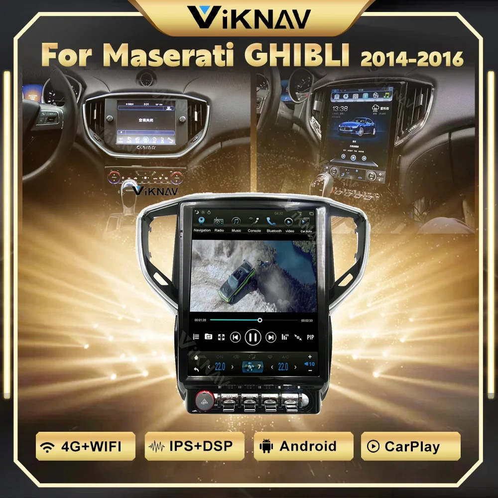 Autoradio Android pour MaserSauGHIBLI, Navigation GPS, Lecteur de Limitation, Écran HD Vertical, Carplay, 4G, 12.1 ", 2014, 2015, 2016