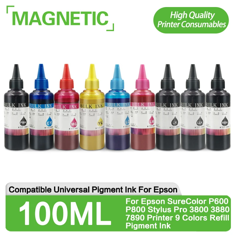 1SET/100ML Universal Pigment Ink For Epson SureColor P600 P800 Stylus Pro 3800 3880 7890 Printer 9 Colors Refill Pigment Ink