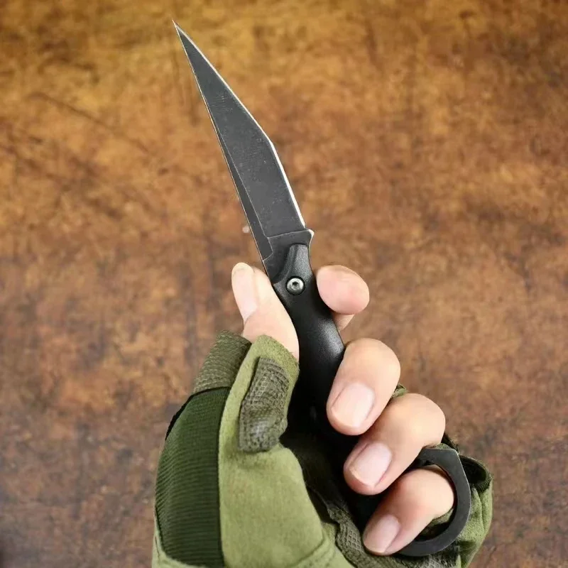 High end high hardness knife with K-sheath, outdoor camping EDC multi-purpose straight knife, jungle hunting survival knife gift