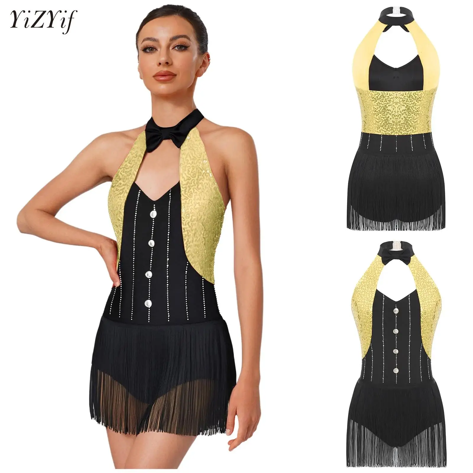 

Women's Tassel Latin Dance Fringed Bodysuit Halter Jazz Ballet Dance Leotard Dress Samba Cha Cha Tango Dancewear Stage Costume