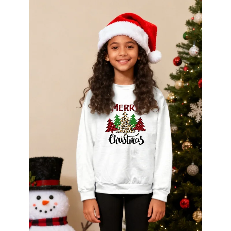 

Girls Christmas Sweatshirt 2026 Children's Printed round Neck Long Sleeve Top Festive Holiday Wear for Kids