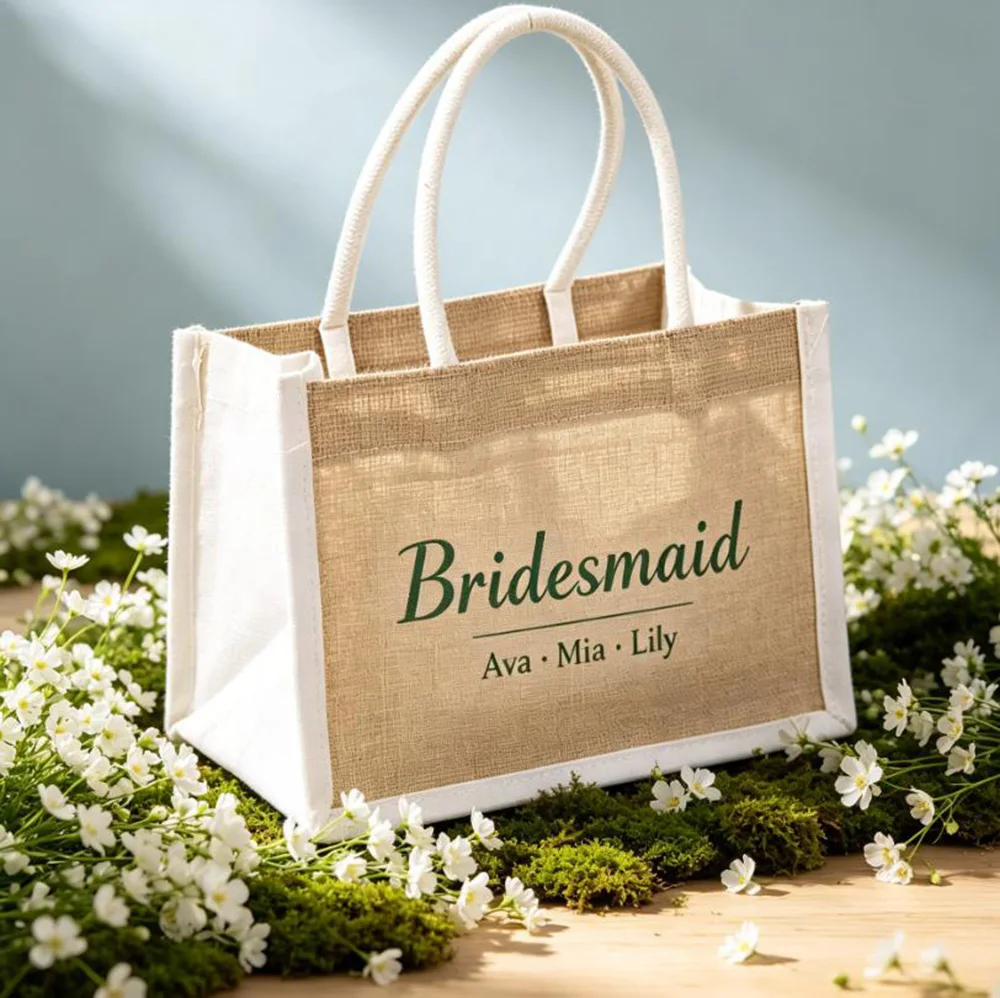 

Heavy Duty Linen Tote With White Sides Personalized Maid Of Honor Gift Summer Beach Bag For Wedding Party