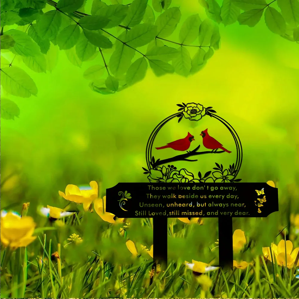 Splendid 1pc Memorial Plaque Stake – Cardinal Birds Garden Stake for Cemetery Grandeur and Family Commemoration