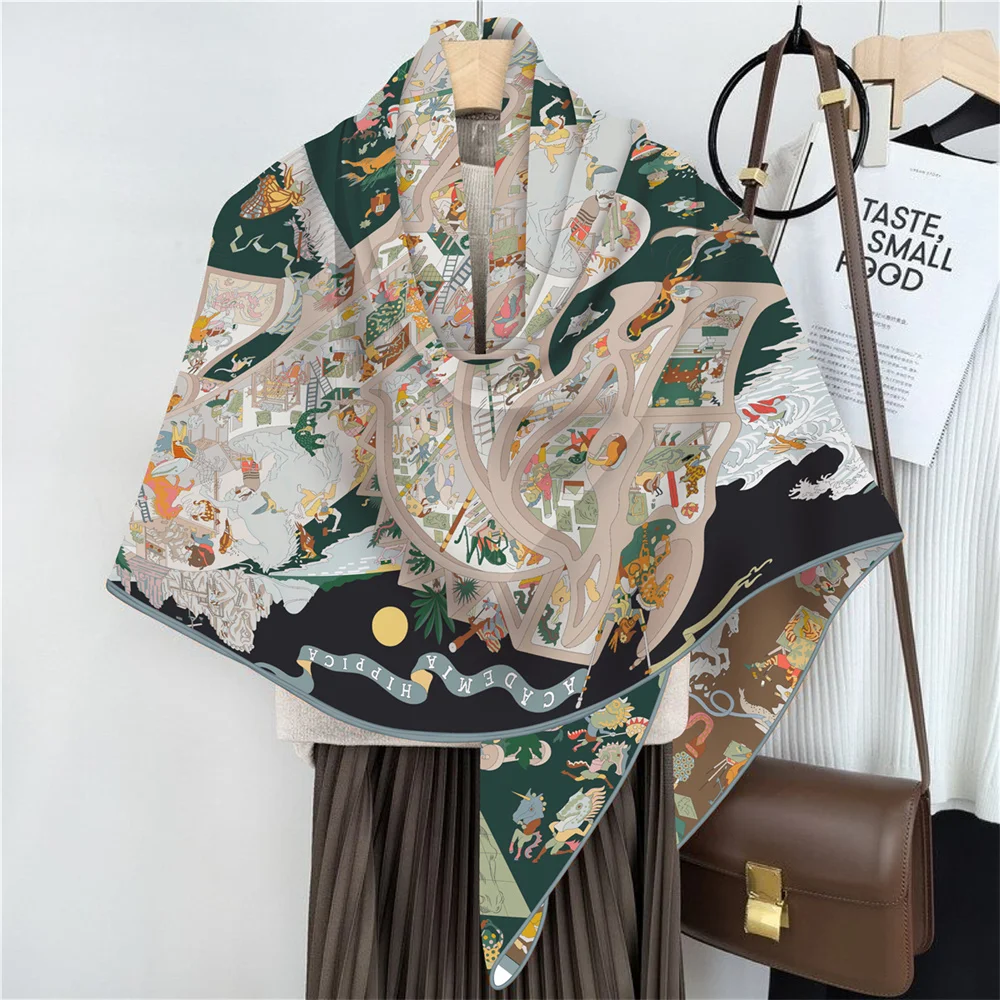 Handgerollter Schal aus 30 % Seide, 70 % Kaschmir, Damenmode, Doppeldruck, quadratische Schals, Wraps, Echarpes, Foulard, Femme, Hijab, 110 cm – Detail 5