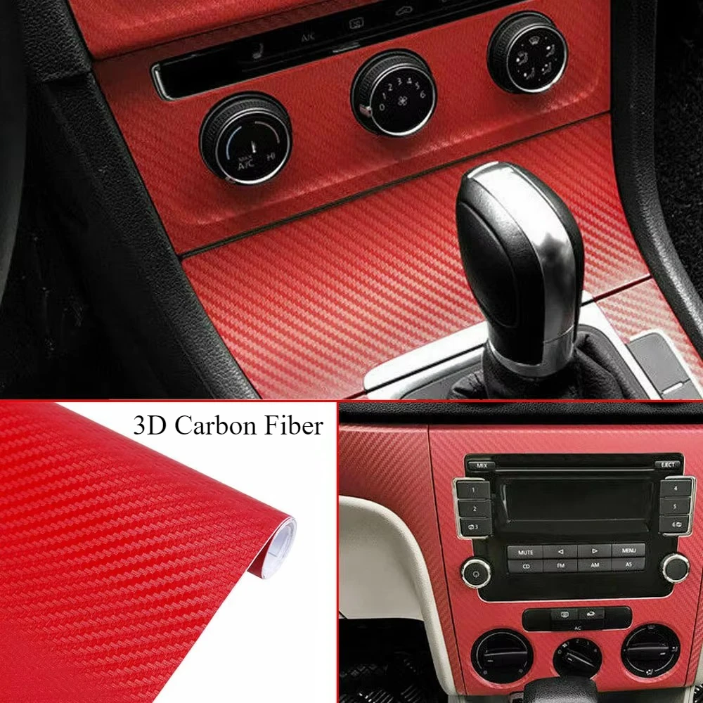 30CMX127CM 3D Red Carbon Fiber Vinyl Car Wrap Sheet Roll Film Car Stickers Decal Motorcycle Auto Styling Accessories Automobiles
