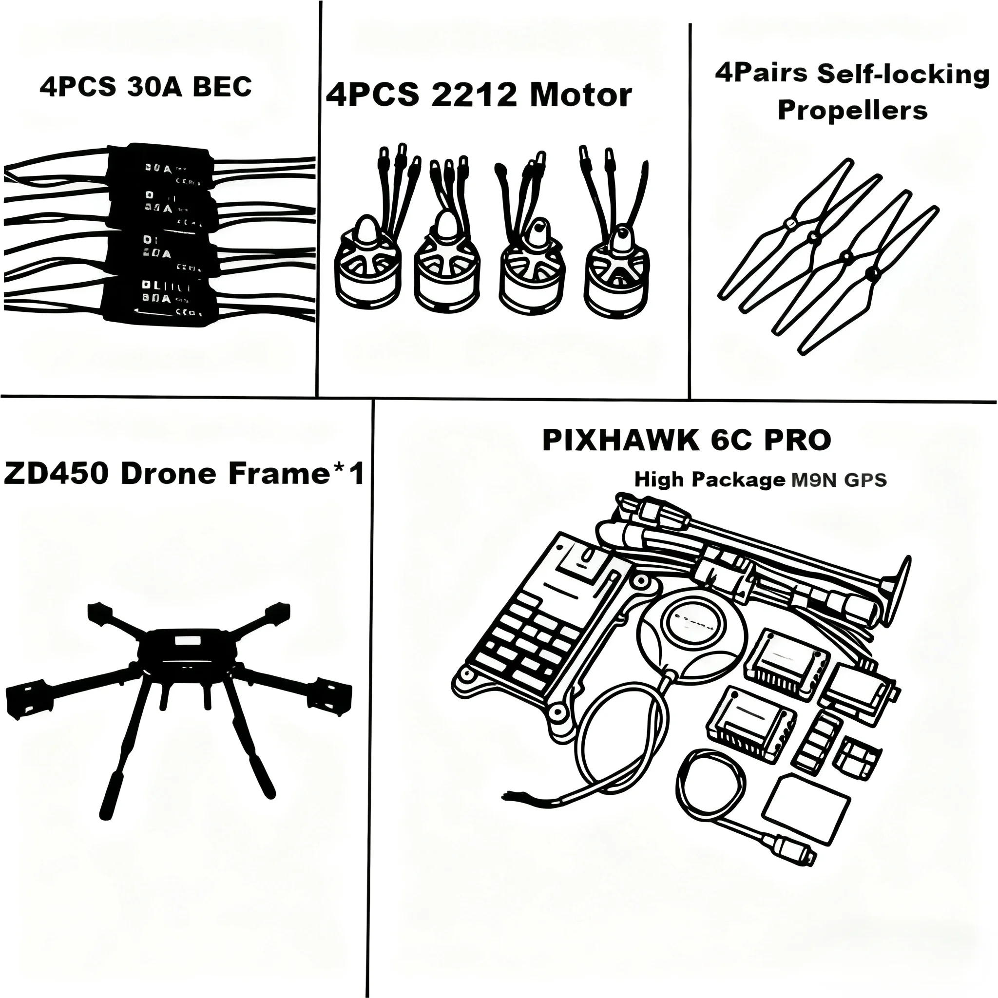 

PIXHAWK 6C PRO Flight Control M8N/M9N Комплект рамок из углеродного волокна 450 Ardupilot Радиотелеметрия Квадрокоптер BLHELI 30AESC 2212 Двигатель