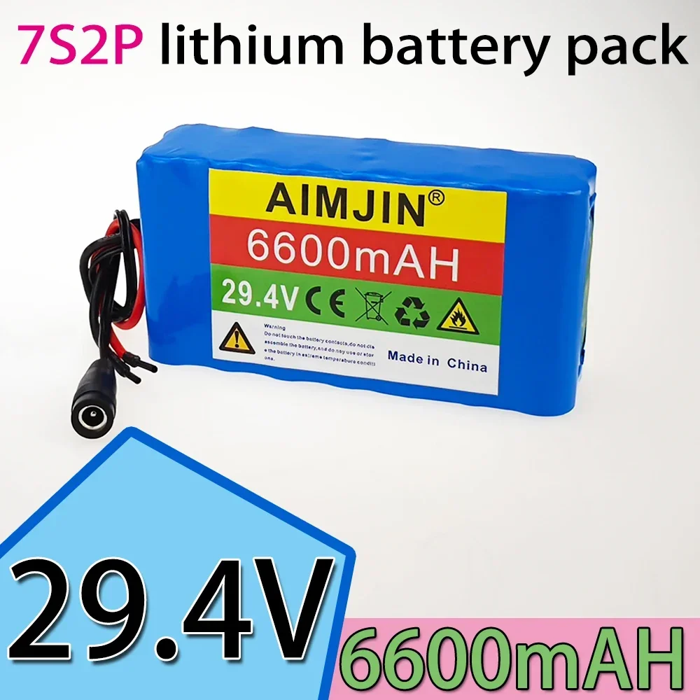 

29.4V 6.6AH rechargeable lithium-ion battery with 7s2p battery pack, built-in BMS+charger