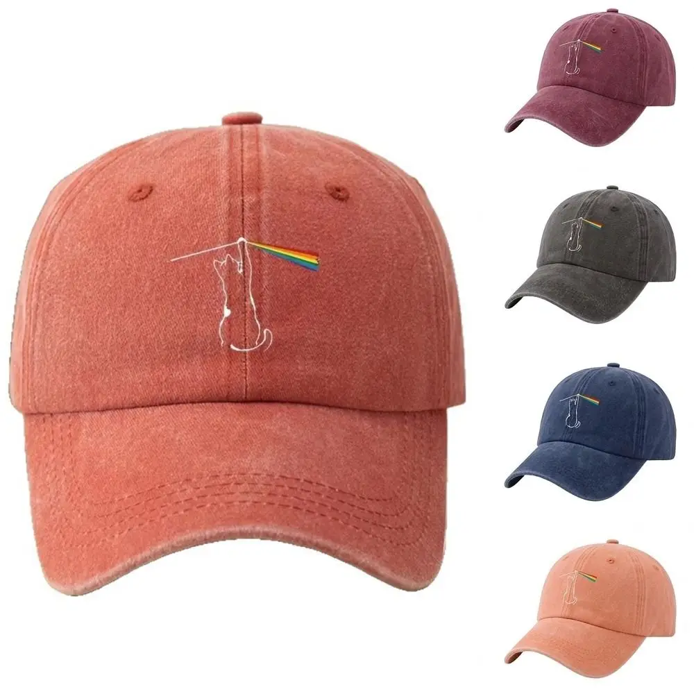 Vintage Rainbow Hook Printed Baseball Cap Curved Brim Adjustable Dad Hat Washed Cotton Adjustable Hat For Men Women