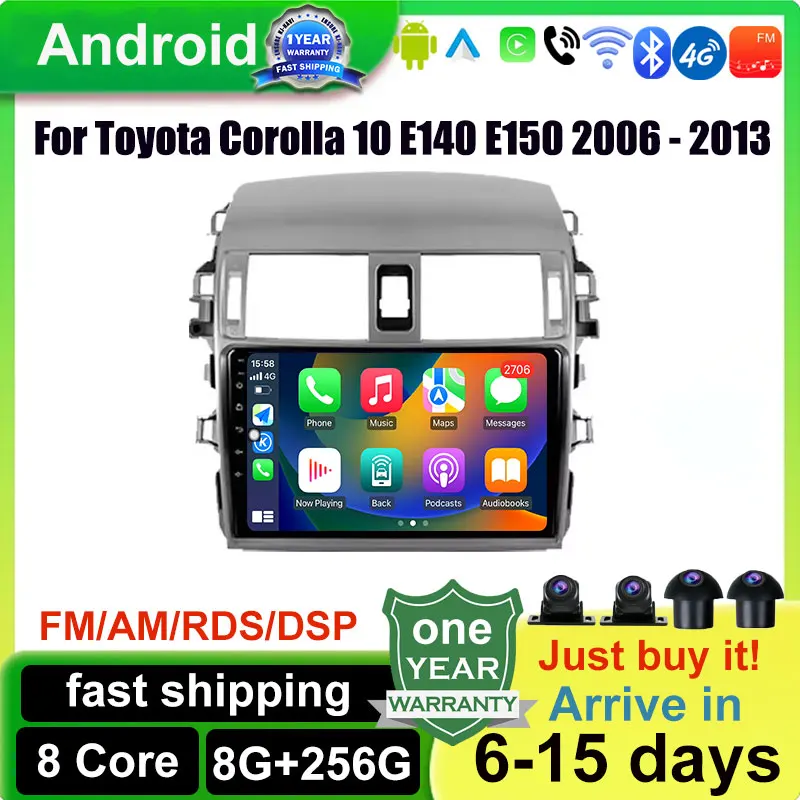 

For Toyota Corolla 10 E140 E150 2006 - 2013 WIFI DSP Carplay Android 14 Car Radio Multimedia Stereo Player WiFi GPS Navigation