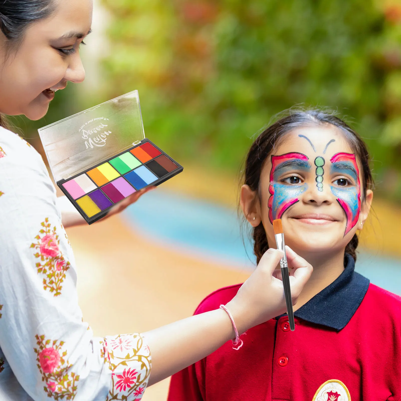 

8 Color Water Soluble Face Paints Body Art Pigment Children Stage Decor 8 Grids Brush Easy Drying Halloween Football Party