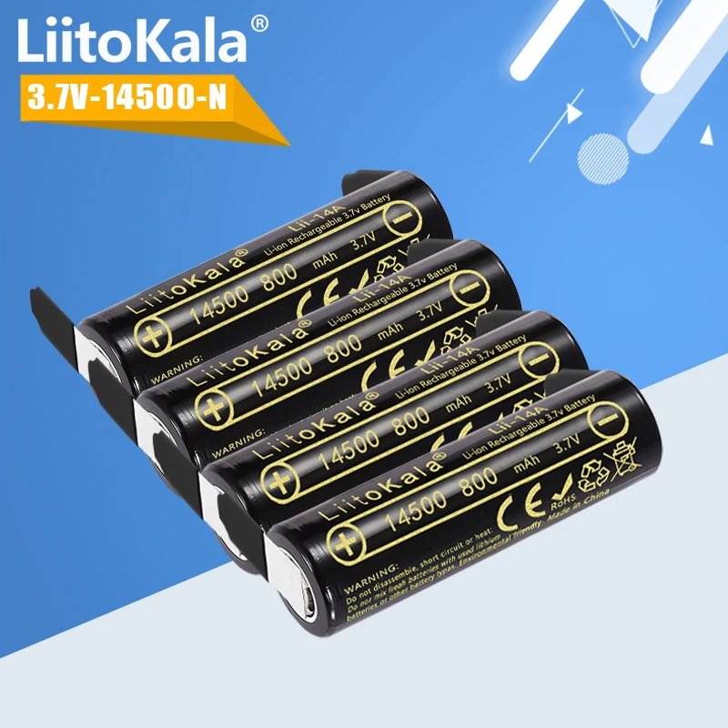 1-100pcs LiitoKala 14A-N 14500 Li-ion Battery 3.7V 800mAh Rechargeable Battery 1000 Times for LED Flashlight Toys Calculator