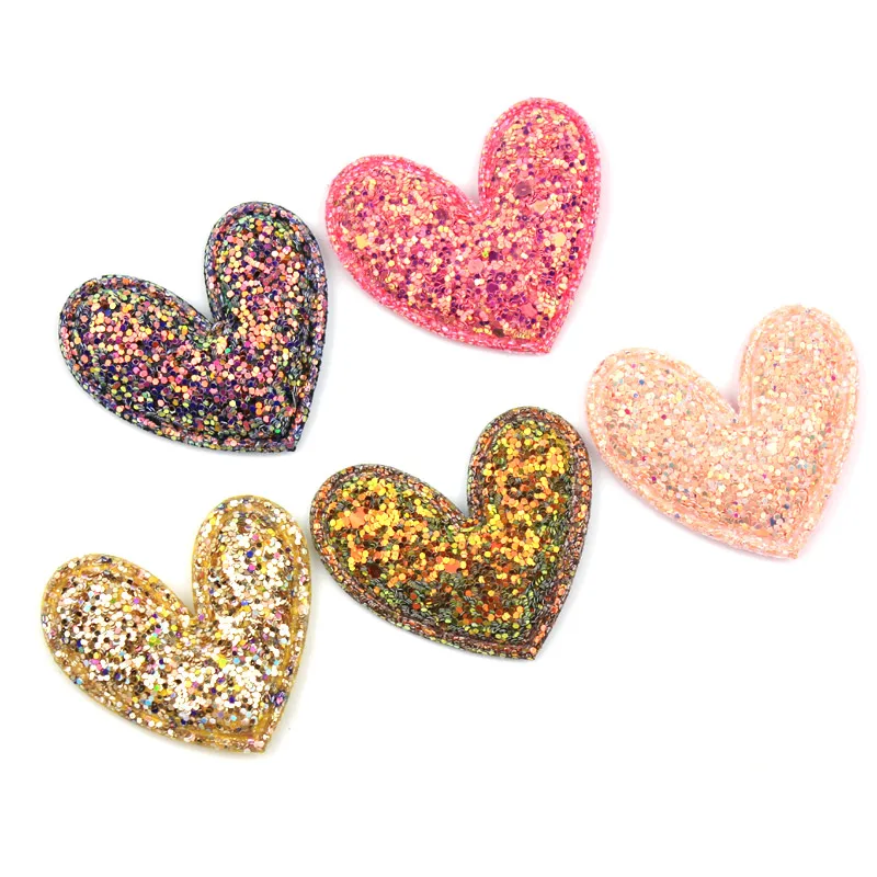 20Pcs 4.5*5cm Glitters Heart Shape Shiny Padded Appliques for Kids BB Clip Hat Decor Ornament and Garment Accessoires wholesale