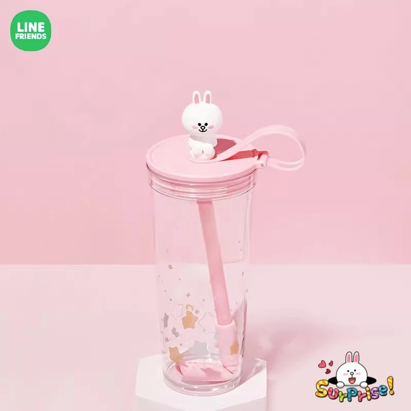 

820Ml Line Friends Cherry Blossom Series Cartoon Cony Large Capacity Water Cup Kawaii Girl Heart Drinking Bottles Kawaii Gifts