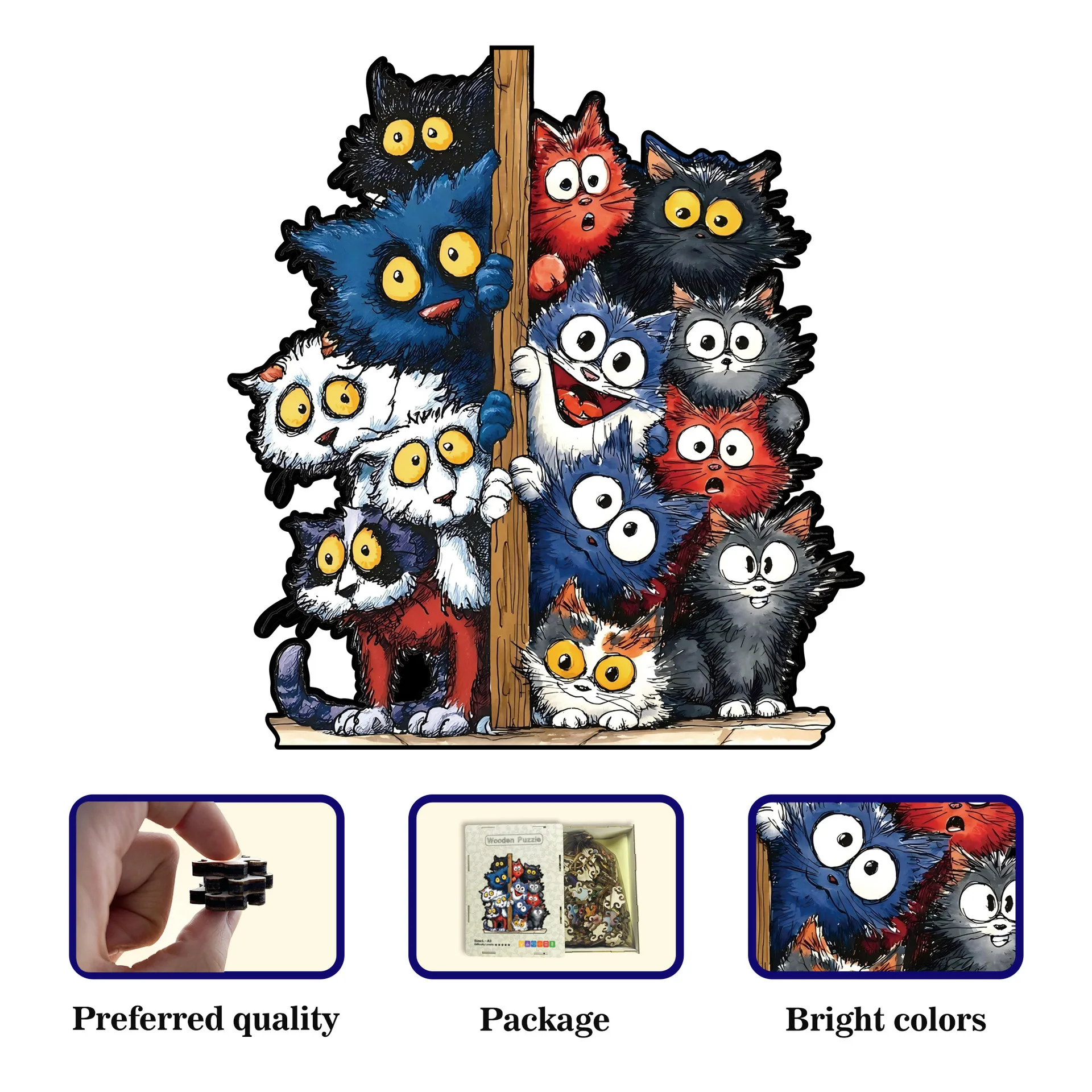 171/187pcs Cat Irregular Shaped Puzzle Wooden Jigsaw Puzzle Stress-Relieving Game Birthday Xmas Gifts for Cat Lovers Home Decor