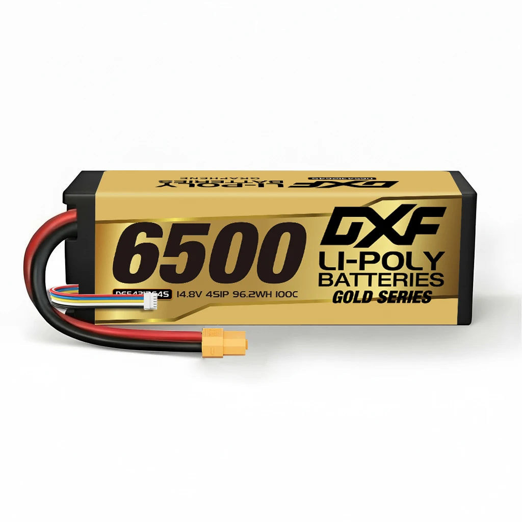 DXF Graphene Lipo 4S 14.8V Battery 6500mAh 100C XT90 Gold Version Racing Series HardCase for RC Car Truck Evader BX Truggy 1/8 Buggy