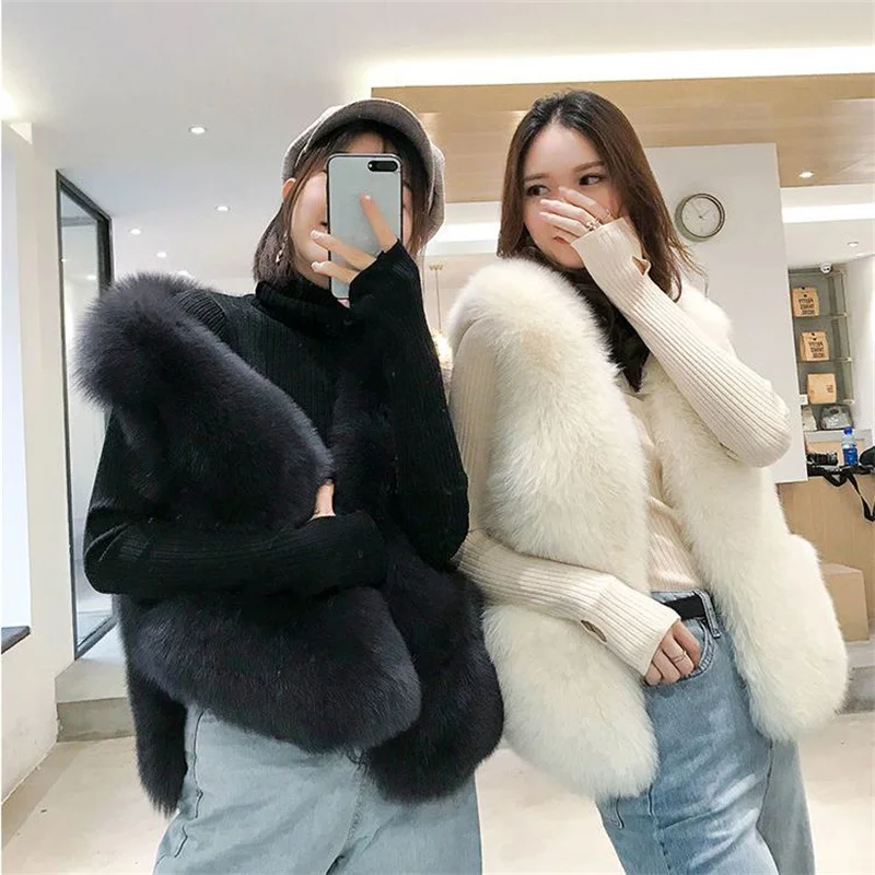 Fur vest Women's Short style 2027 Autumn Winter New Korean version Slim  Slimming Imitation Fox fur Vest Warm Waistcoat Outwear