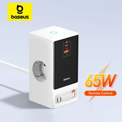 Baseus 65W GaN Fast Charger Digital Desktop Power Strip 2AC socket APP telecomando per iPhone16 15 14 Samsung Tablet Laptop