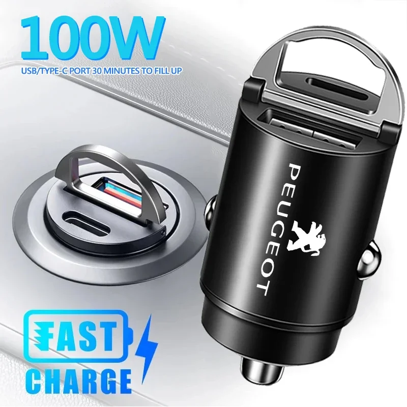 100 واط QC3.0 PD شاحن سيارة صغير شحن سريع سيارة USB نوع C شاحن لبيجو 206 3008 208 308 307 2008 207 107 508 5008 4008