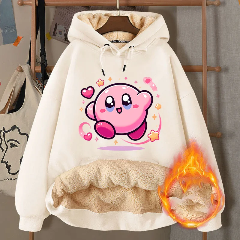 Kirby Hoodie Adult Sweatshirt Men Women Thickened Long Sleeve Clothing Winter Spring Anime Print Heat Preservation Clothes Gift