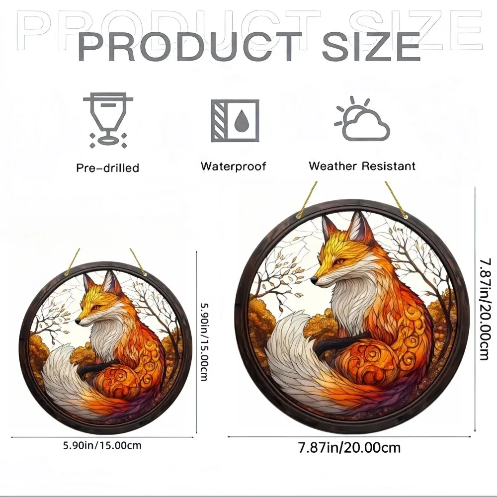 2D enchanting fox light catcher, circular acrylic window hanging, suitable for home, garden, porch, room, holiday decoration, gi