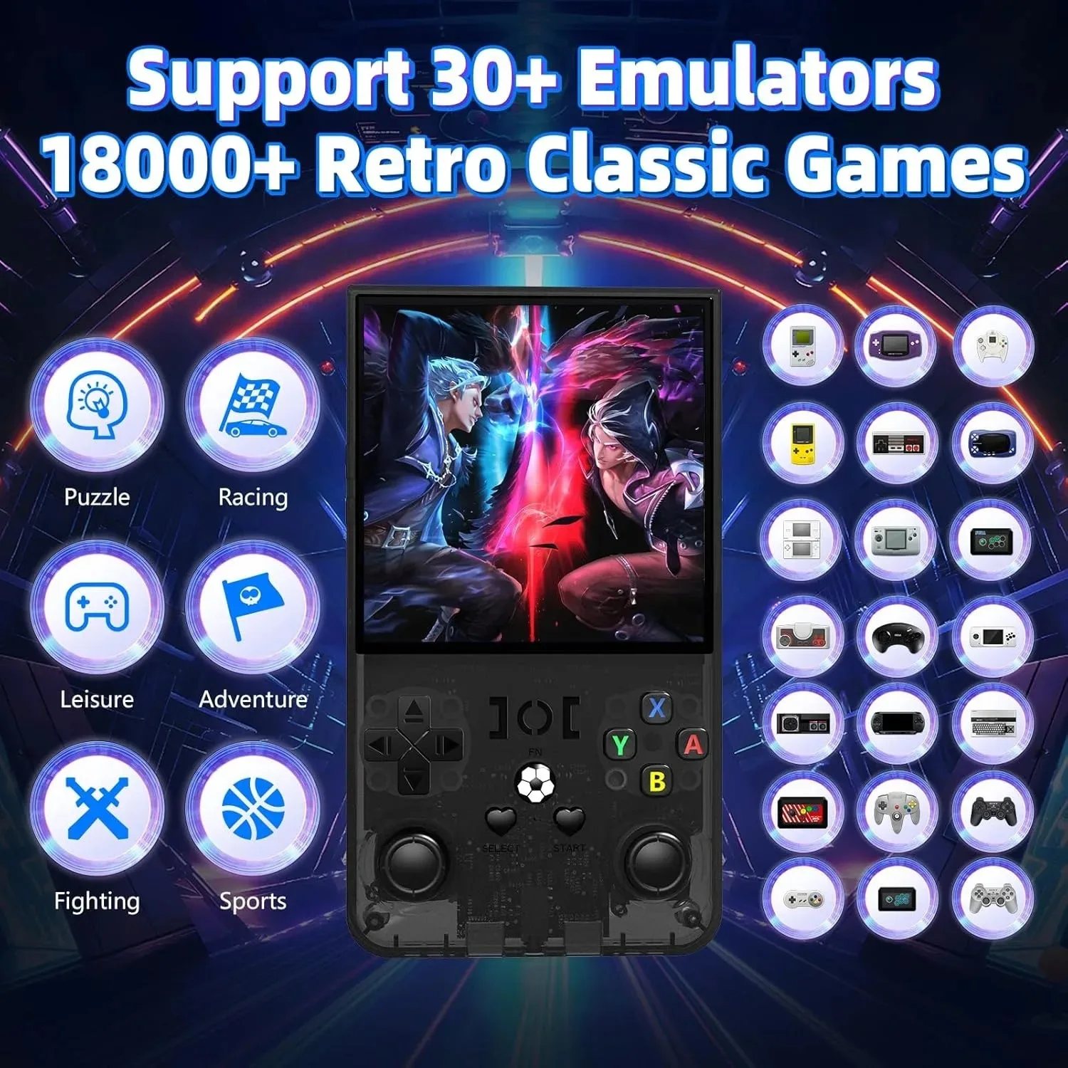 مشغل ألعاب فيديو محمول R36MAX بشاشة 4.0 بوصة IPS وحدة تحكم 720x720 جيجابايت وجيب محمول يدعم أكثر من 30 محاكيات 12800+ ألعاب