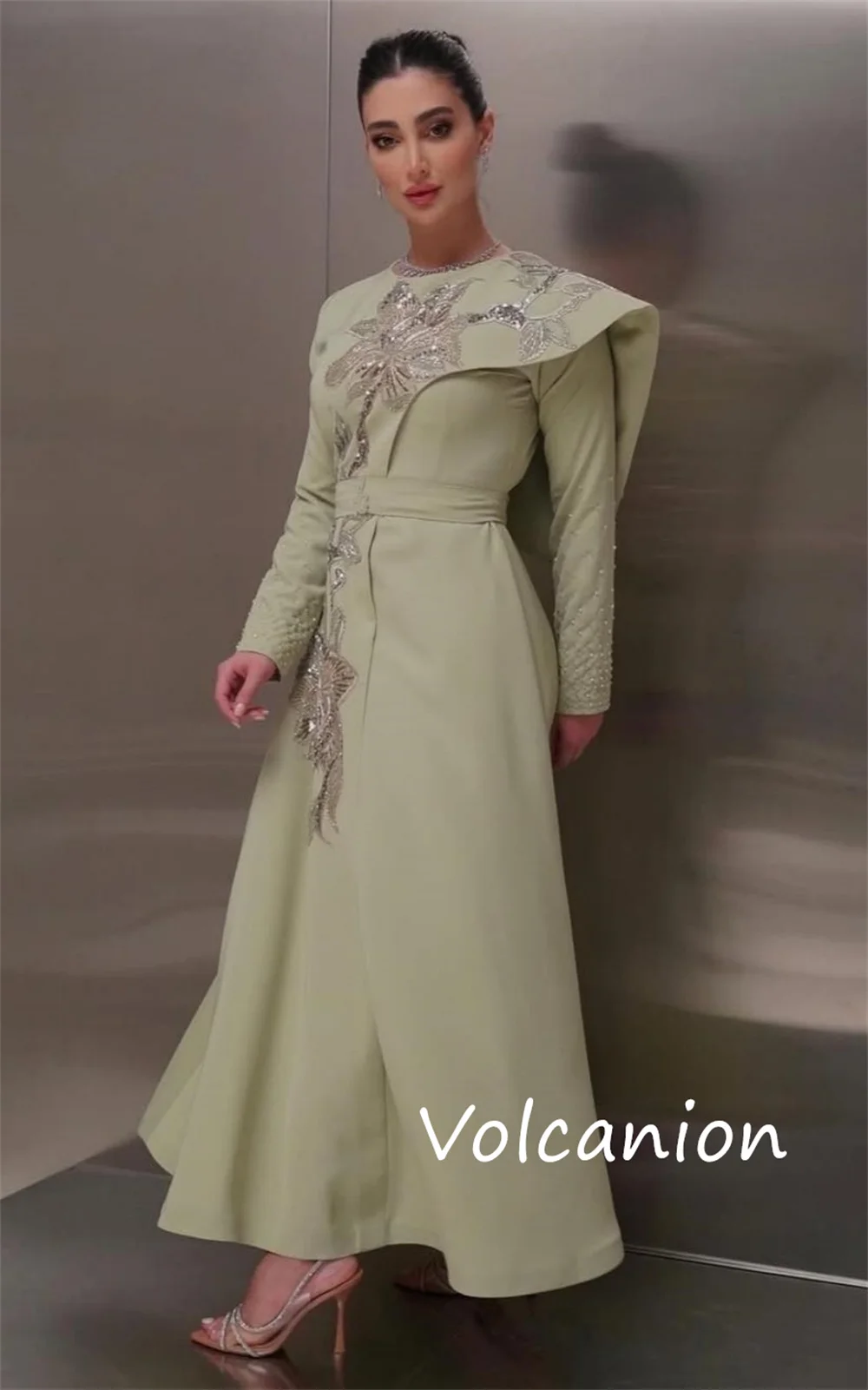 Customized Unisex Jersey Sequined Flower A-line Scoop Neck Midi Dresses Bespoke Occasion Chinese Style