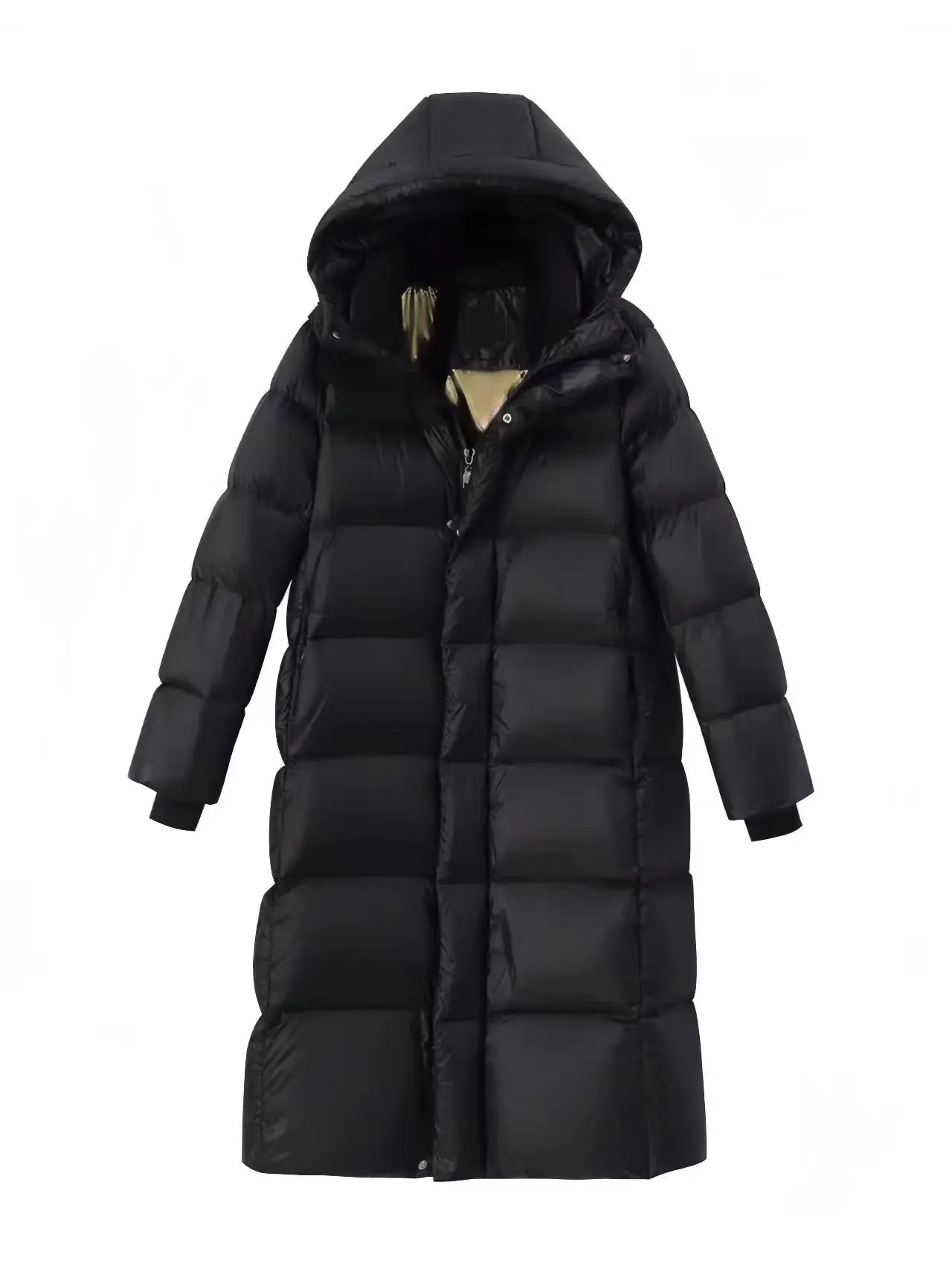 Winter Down Jacket, High-end Long Hooded Thick Insulation, Black Gold Couple Jacket, 2024 New Women's Item