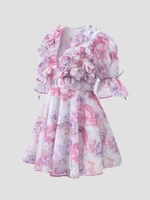 Chic Floral Printed Mini Dress Backless Sleeveless Hem Stacking Dresses Sweet A Line Vestidos 2025 New Lady Party Club Clothing - Image 4