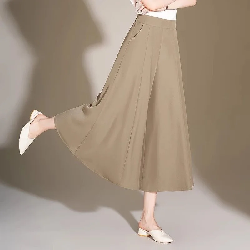 High Waist Wide Leg Pants Women's Summer Thin Casual Skirt Pants Loose Fitting Slimming Drapey Nine Point Big Foot Pants Skirt