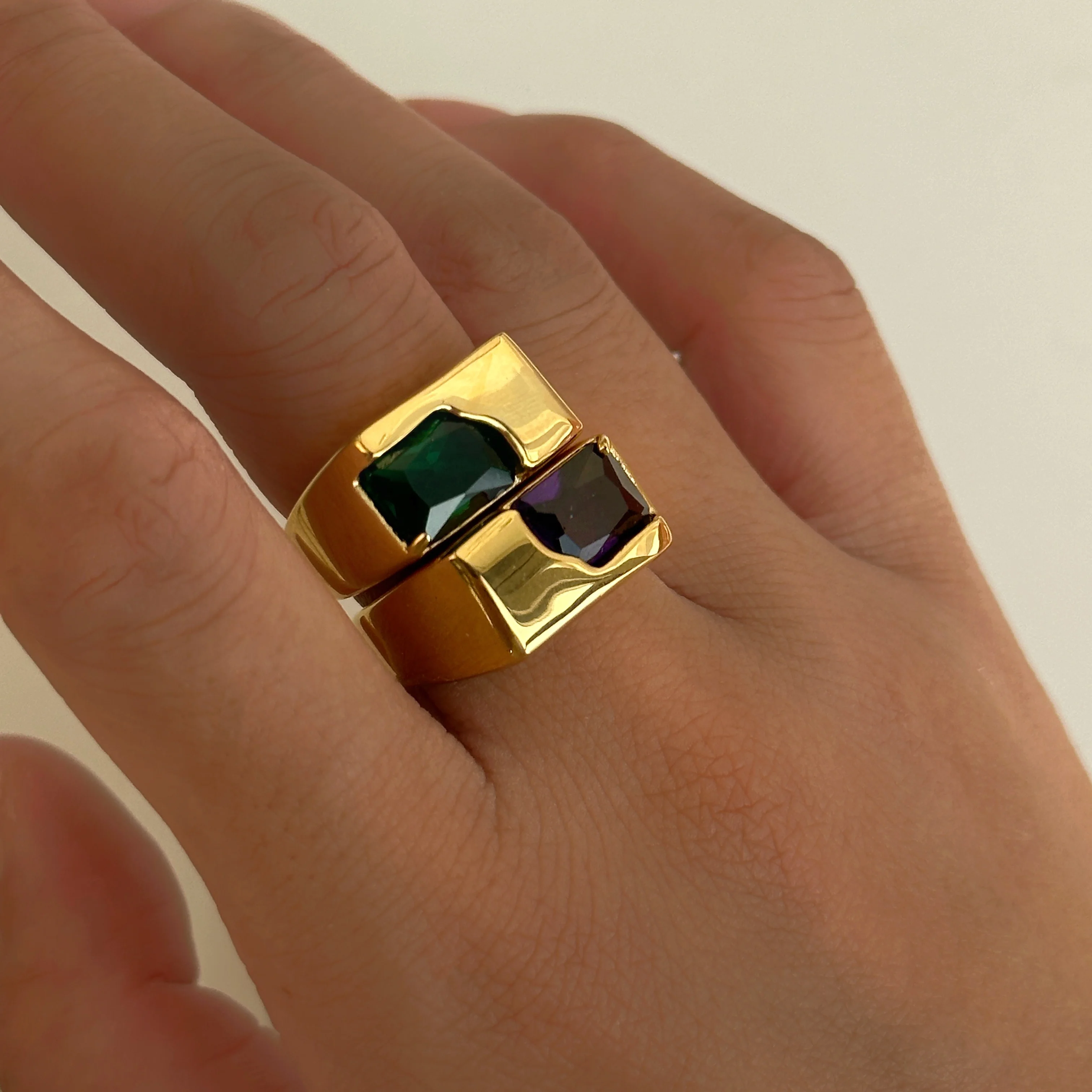 

DASEIN Vintage Broken Deconstructive Zircon Open Ring Trendy 18k Gold Plated Stainless Steel Tarnish Free Polished Jewelry Gift