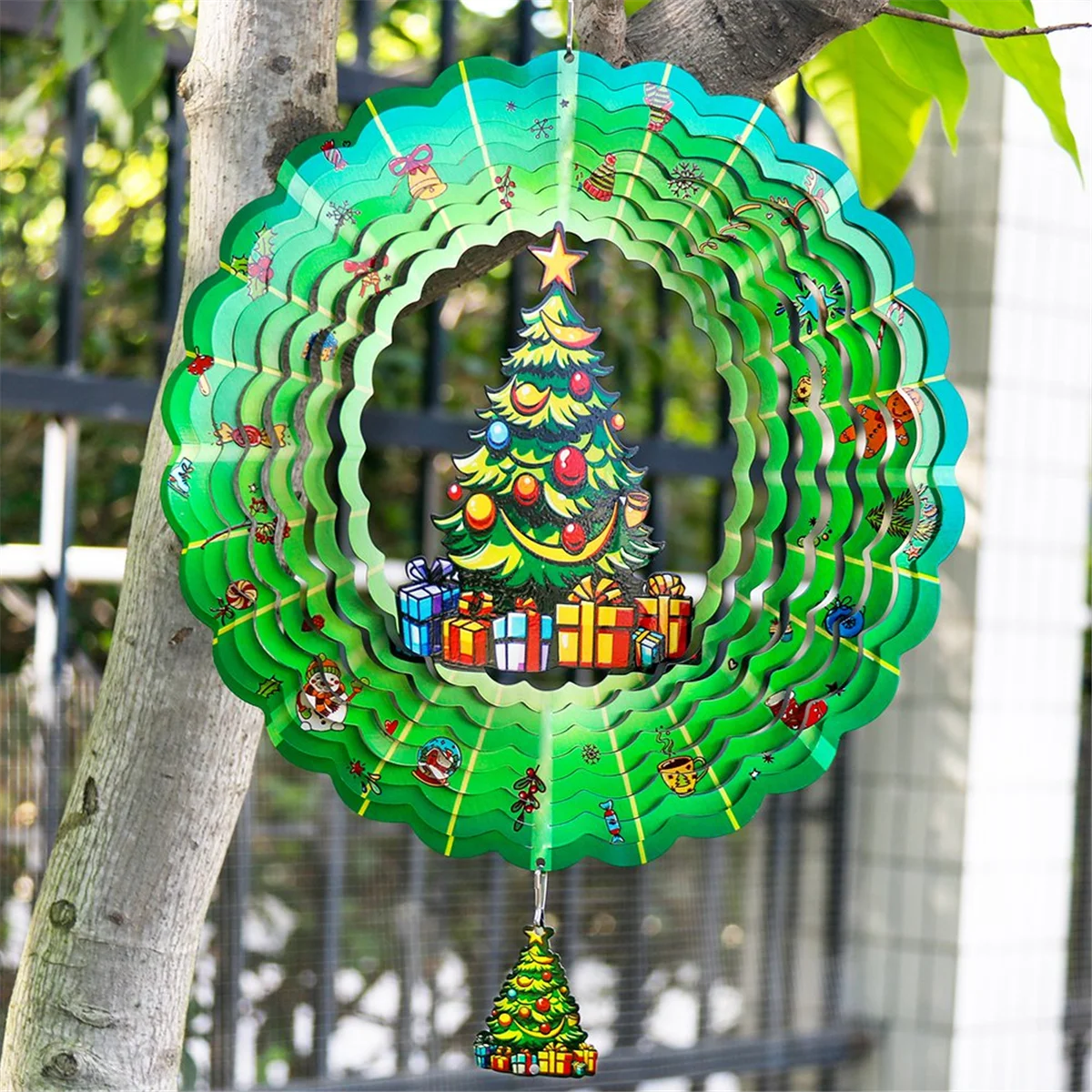 Wind Spinners 3D,Christmas Hanging Wind Spinner for Christmas Decor, 12 Inch Yard Art Decorations Tree for Christmas