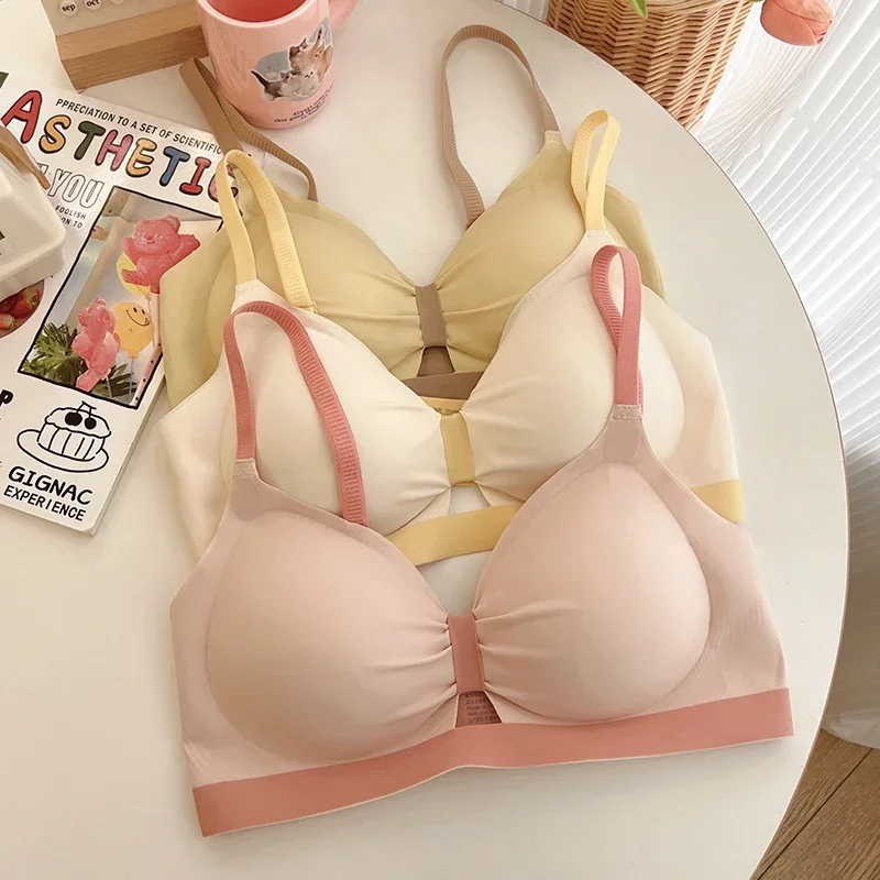 

Summer ice thin breathable thin sweet bow sexy small chest gathered bra young ladies no steel ring underwear