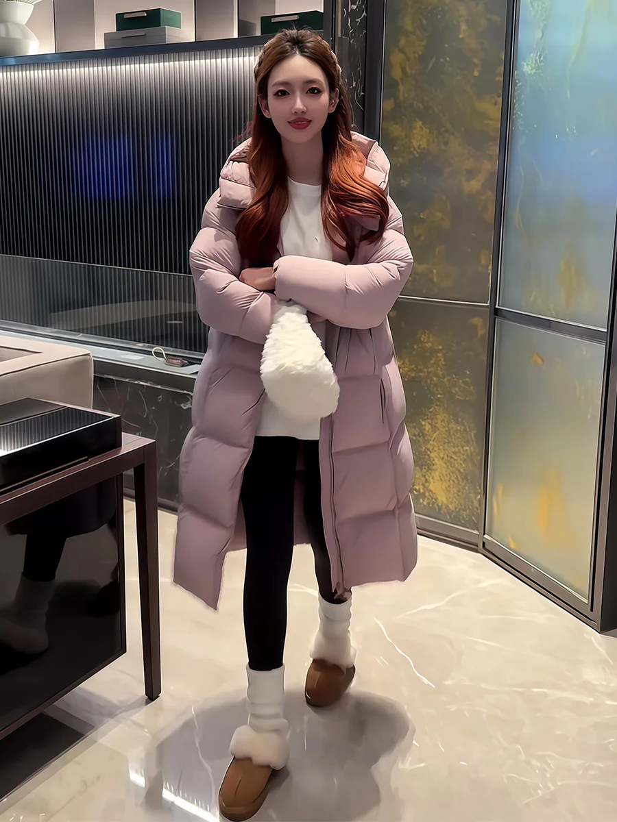 

Women's Long Hooded down Jaet Purple Thiened Du down Winter Coat Korean Sle Loose Puff Warm Outerwear