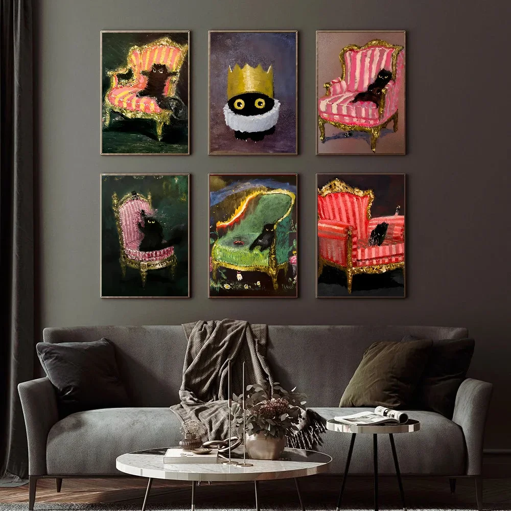 Póster de pintura al óleo de gatito malvado, impresión de papel para el hogar, sala de estar, dormitorio, entrada, Bar, restaurante, cafetería, arte, 1 unidad