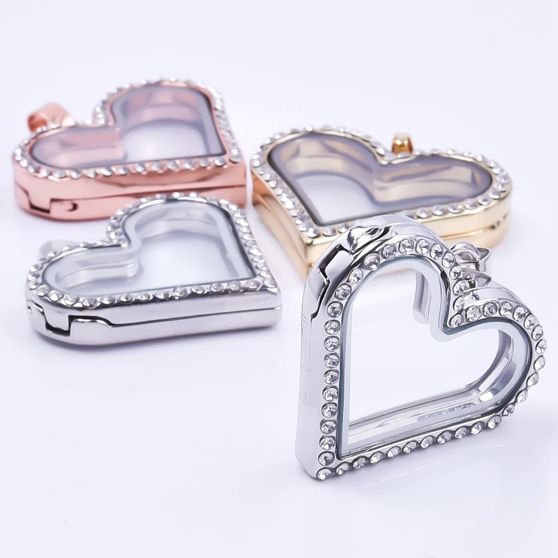 10Pcs/Lot Romantic Love Heart Glass Memory Locket Pendant Diy Screw Living Picture Relicario медальо Couple Necklaces Jewelry