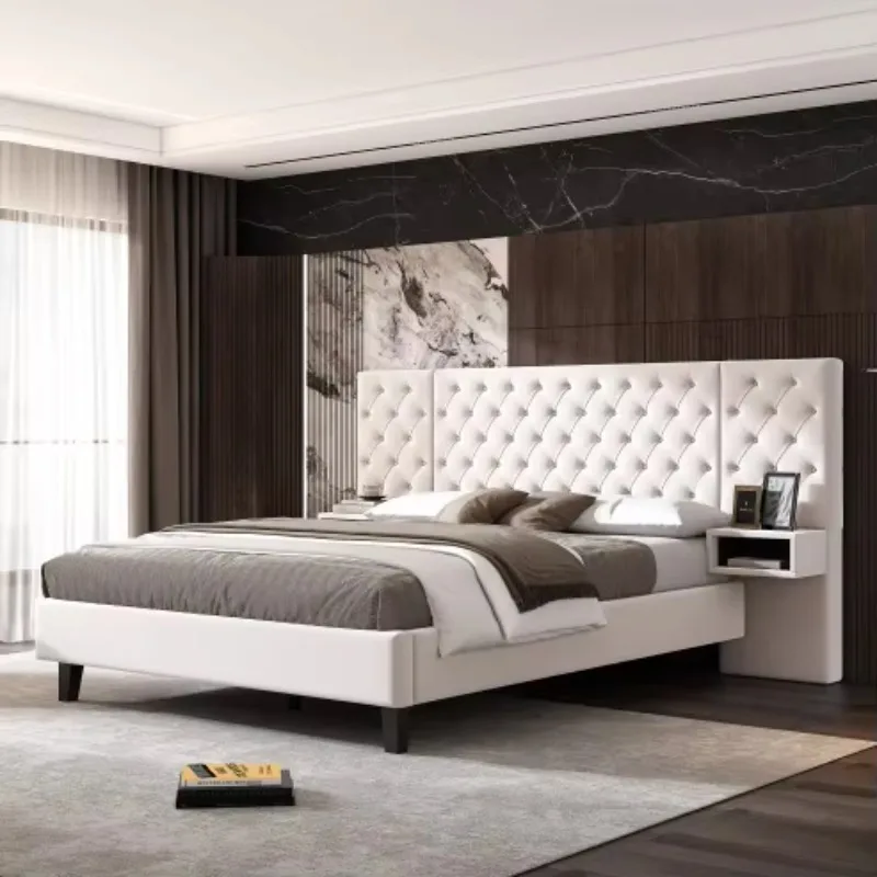 #Modern Luxury Tufted King Size Bed Adjustable Storage Drawers Bedroom Furniture Bedding Set Living Room Wooden