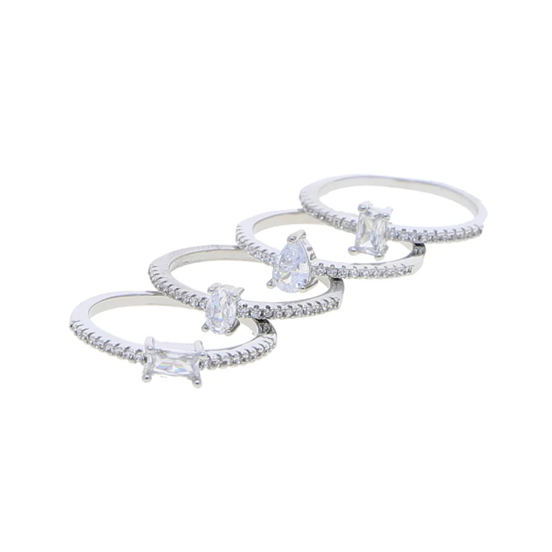 Rectangle Oval Tear Drop Shaped CZ Tiny Ring Micro Pave Bling 5A Cubic Zirconia Engagement Band Fashion Women Finger Jewelry