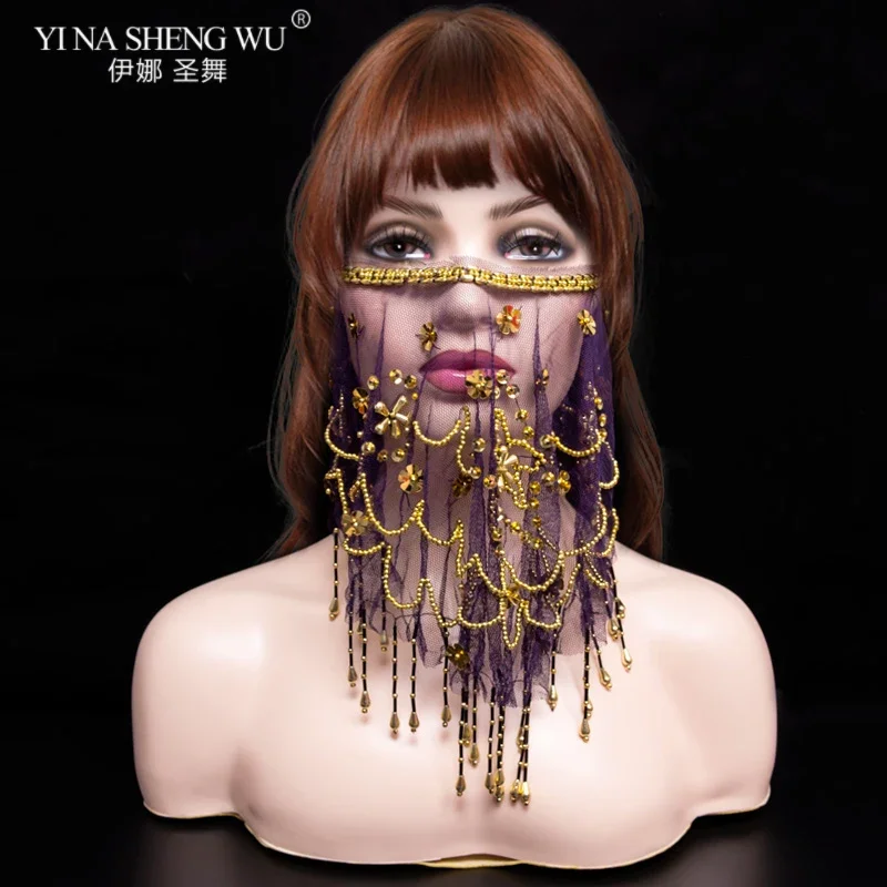 Véu facial tribal de dança do ventre feminino com acessório de fantasia de Halloween com lantejoulas véus de dança do ventre à venda 9 cores disponíveis