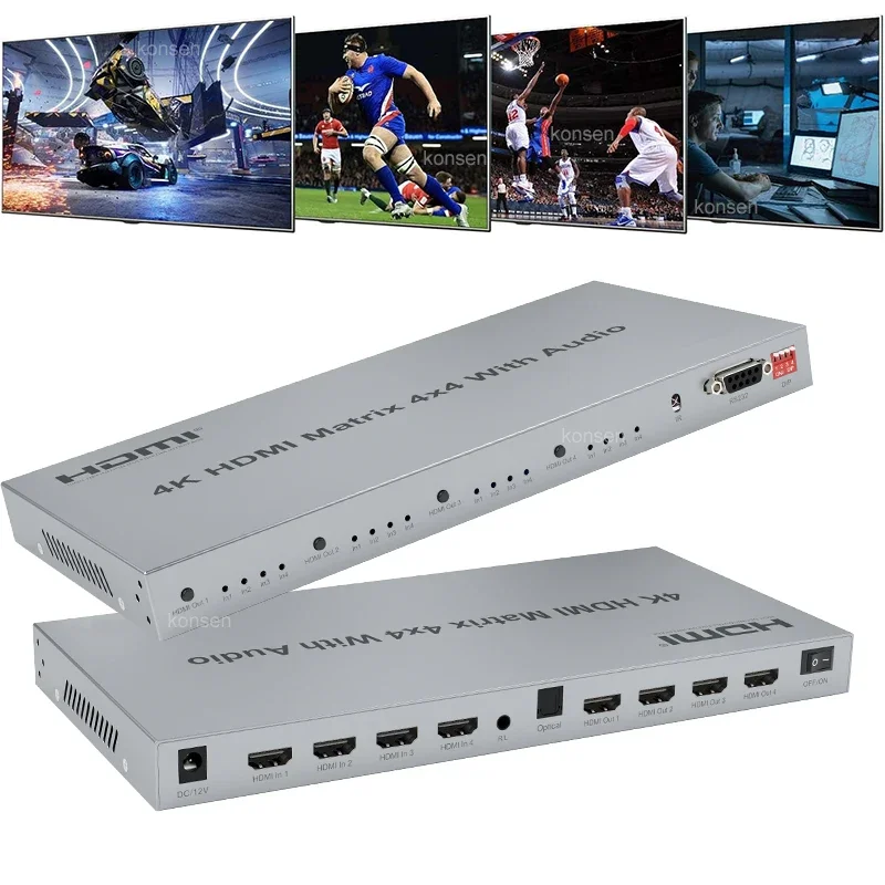 4K 60Hz 4x4 HDMI Matrix 4 in 4 out 4K 30Hz 4x4 HDMI Matrix Video Switch Splitter Converter with Optical 3.5mm Audio output RS232