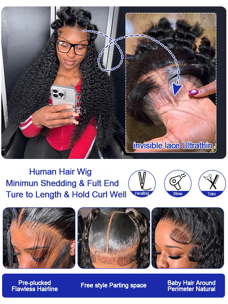 300% High Density Water Wave Human Hair Wigs HD Transparent 13x6 13x4 Deep Wave Lace Frontal Wig Brazilian Real Virgin Hair 40 42 Inch Jerry Curly Lace Front Human Hair Wigs For Women Wet and Wavy Frontal Wigs Preplucked Hairline Bleached Knots view 6