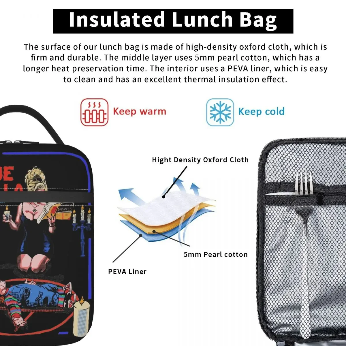 Ade Due Damballa Bride Of Chucky Insulated Lunch Bags Cooler Bag Reusable High Capacity Tote Lunch Box Food Bag School Picnic